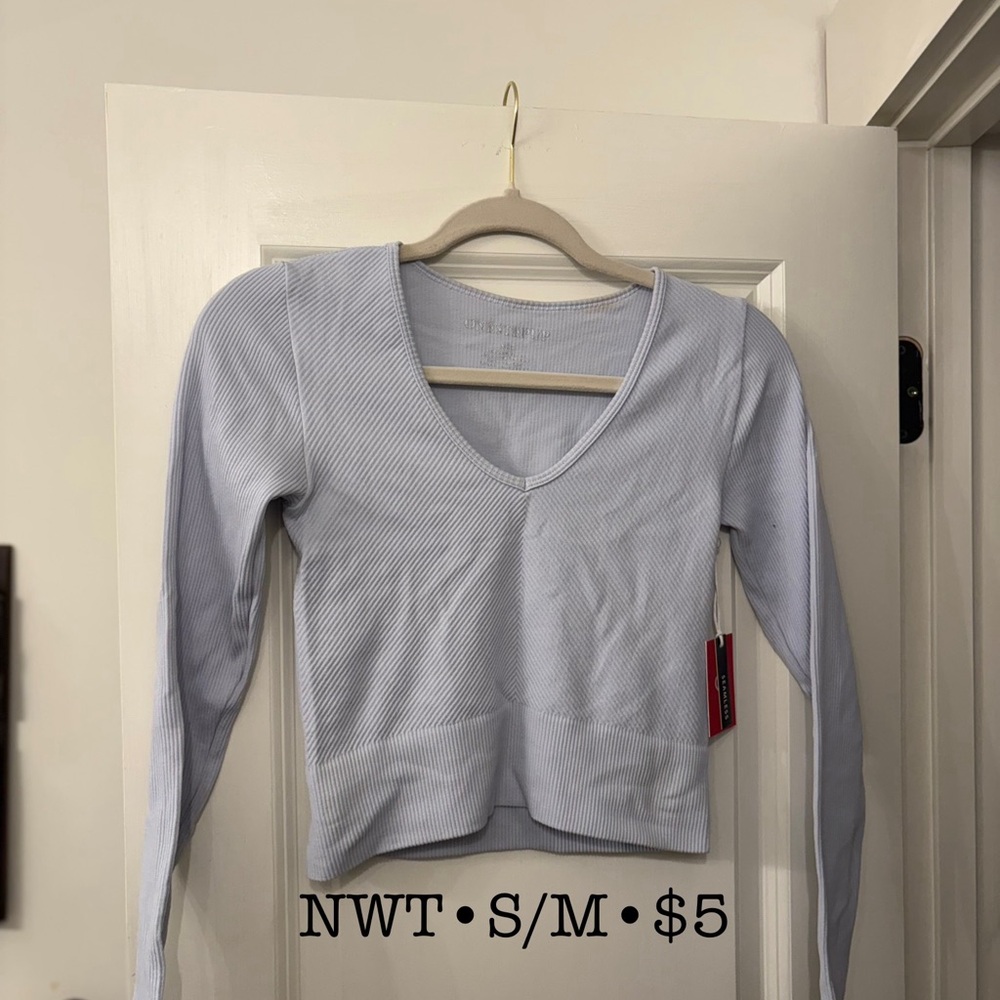 Light Blue V-Neck Ribbed Women's Top